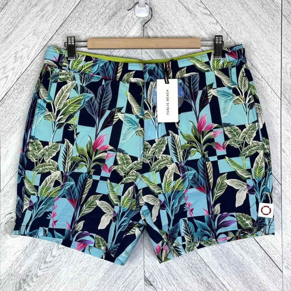 Public Beach Swim Trunks Shorts Mens Medium Floral Coolflex Quick Dry NWT NEW